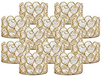 VINCIGANT Pack of 12 Gold Crystal Tea Light Holder