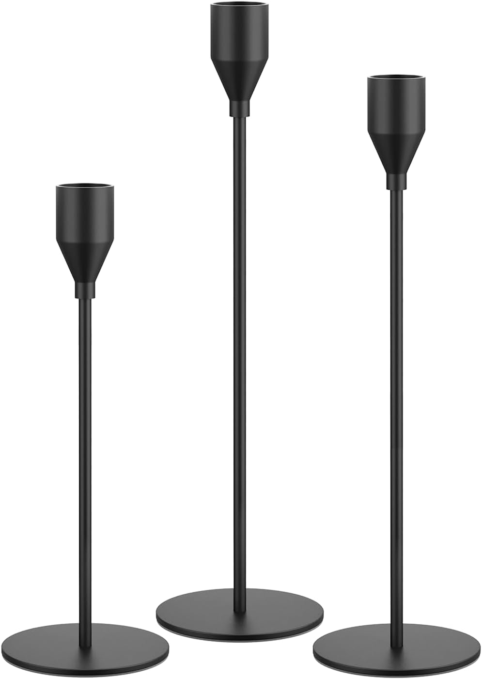 Elegant Matte Black Taper Candle Holder Set