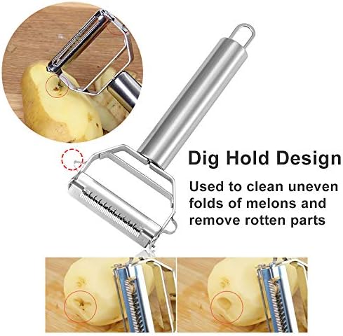 Stainless Steel Julienne Peeler with Brush for Vegetables and Fruits