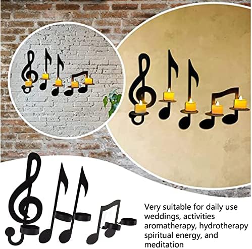 4Pcs Wall Sconces Black Metal Music Note Candle Holders