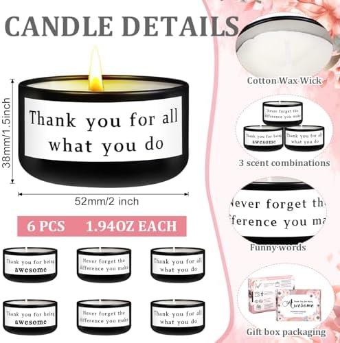 Teacher Nurse CoworkerThank You Scented Candle for Women 6Pack Gift Box