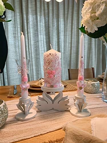 VABA Rose Pink Wedding Candles Set - 6 Pillar 2 x 10 Tapers - Unscented