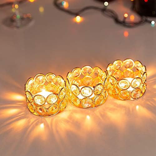 VINCIGANT Pack of 12 Gold Crystal Tea Light Holder