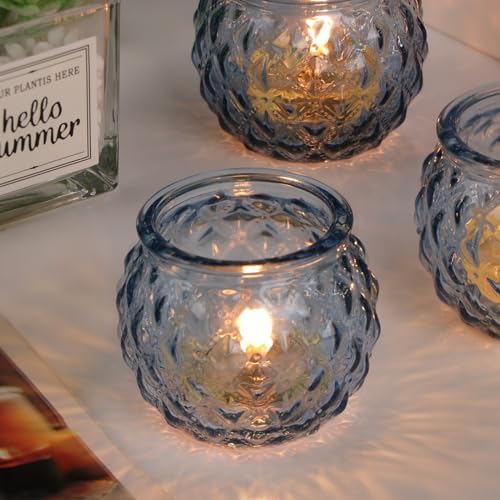Stunning Blue Diamond Textured Votive Candle Holder Set of 24