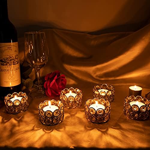 VINCIGANT Pack of 12 Gold Crystal Tea Light Holder