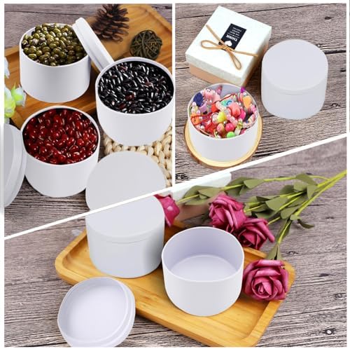 BBAXI 24 Pcs White Candle Tins with Lids Black Empty 4 oz