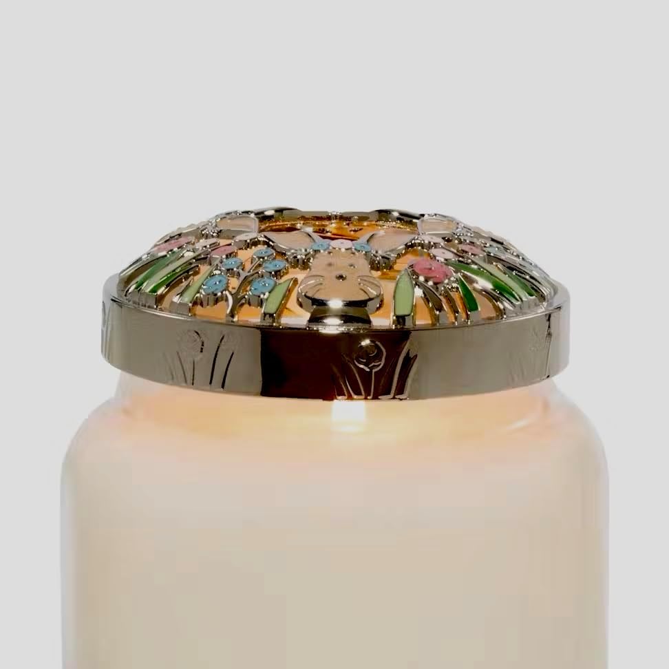 Easter Metal Candle Holder with Bunnies and Flowers
