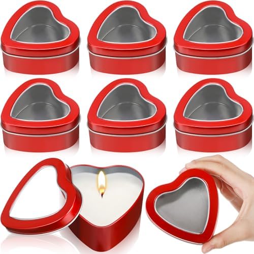 6 Heart-shaped Metal Tins with Clear Lids