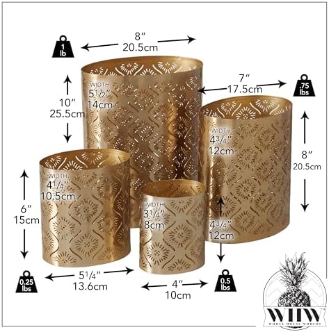 WHW Modernist Home Metal Candle Holder Set 4-Piece Gold Star-Gazer Lattice
