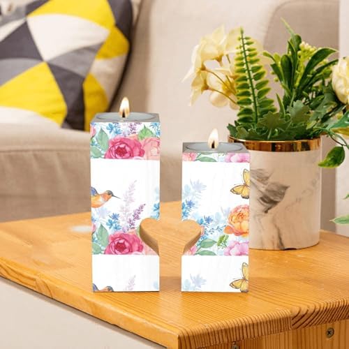 Hummingbird Butterfly Flower Candle Holder Set