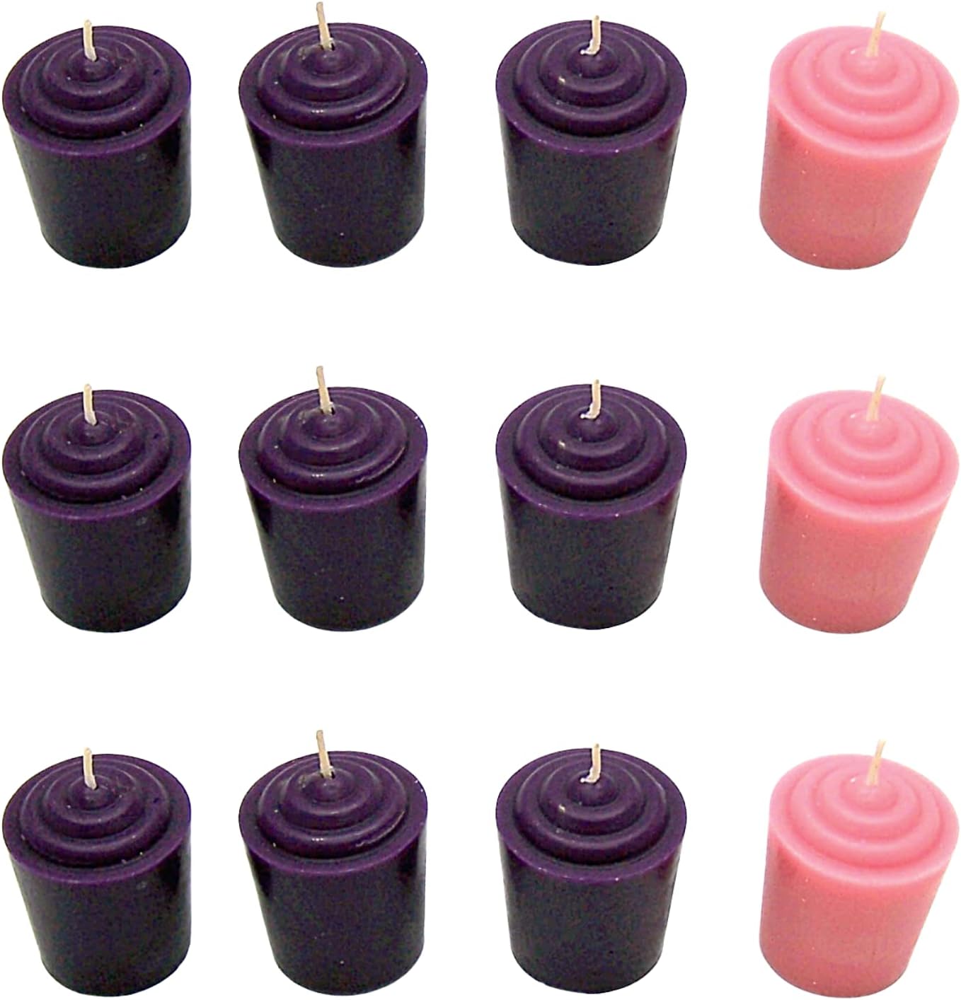 Four Piece Advent Votive Candle Set with 3 Purple and 1 Pink