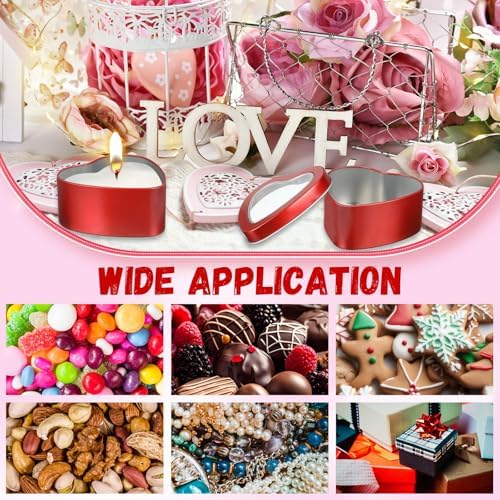 6 Heart-shaped Metal Tins with Clear Lids