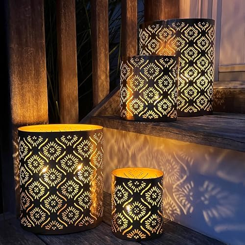 WHW Modernist Home Metal Candle Holder Set 4-Piece Gold Star-Gazer Lattice