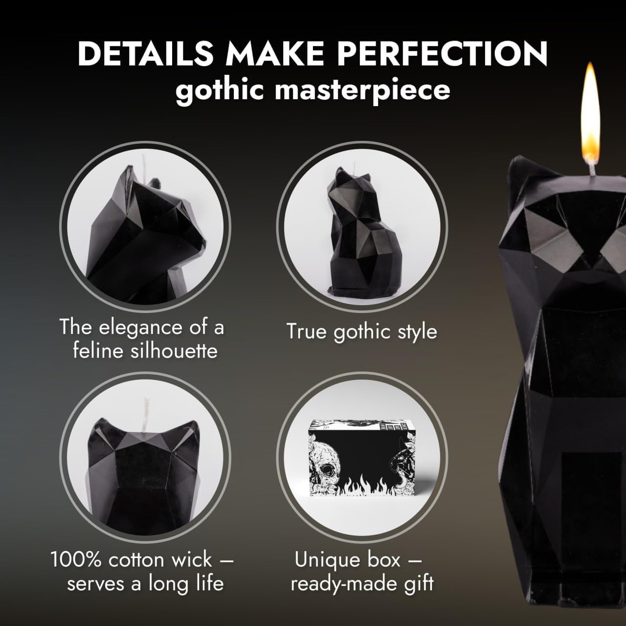 Black Gothic Candle Set - Octopus Cat with Hidden Skeleton