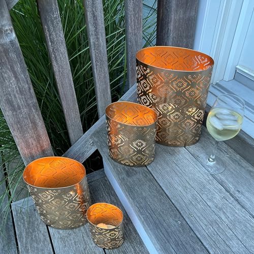 WHW Modernist Home Metal Candle Holder Set 4-Piece Gold Star-Gazer Lattice