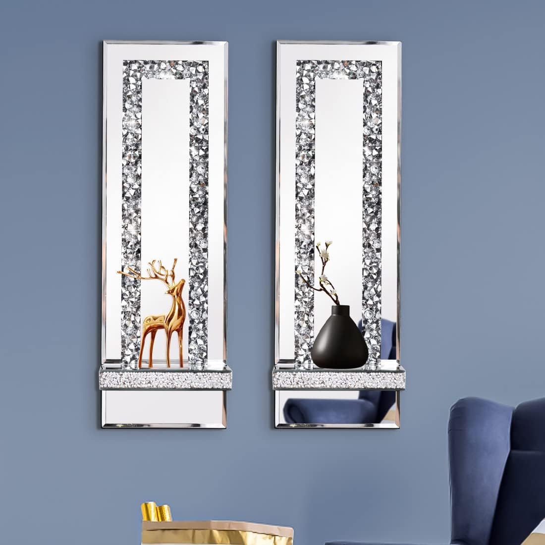 Simply Elegance Crystal Crush Diamond Mirrored Candle Sconves Silver