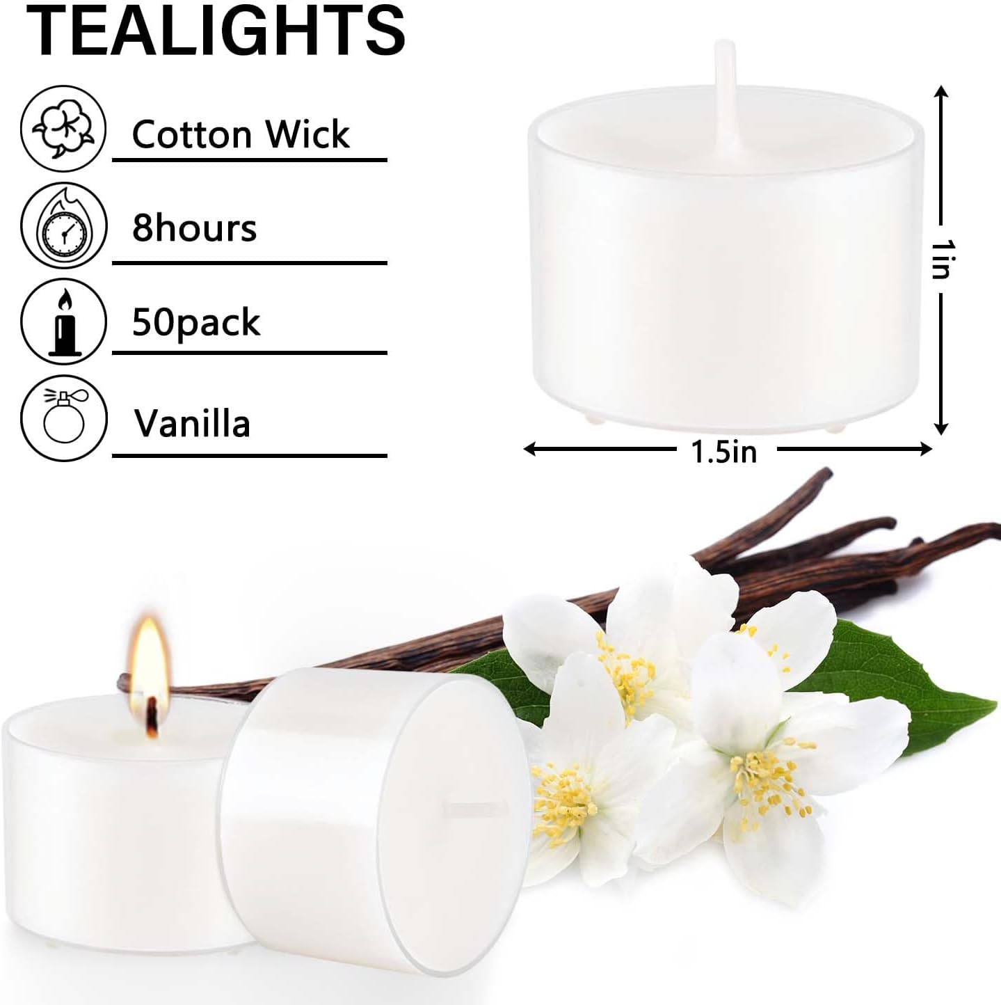 Relaxing scented tealight candles vanilla fragrance bulk set of 50