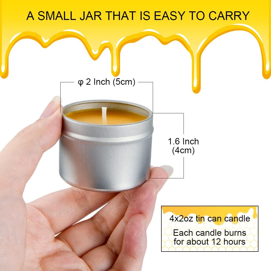 4pk Pure Beeswax Emergency Travel Candles - Honey Scent Natural Safe