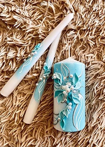 Pillar Taper Wedding Candle Set Wedsy WeddingCandleSet2Tapers10Turquoise