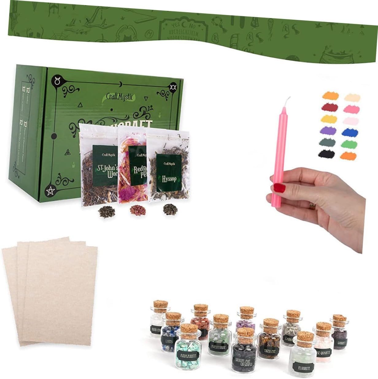 FRCOLOR Witchcraft Starter Kit with Dried Flowers and Crystals