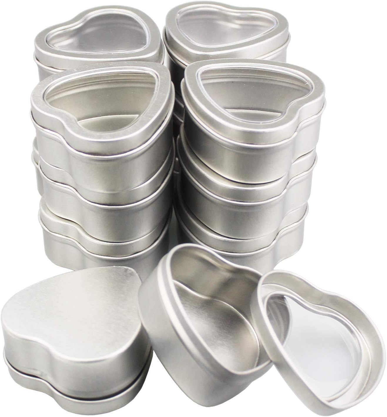 14-Pack Heart-Shaped Silver Metal Tins for Candle Making More