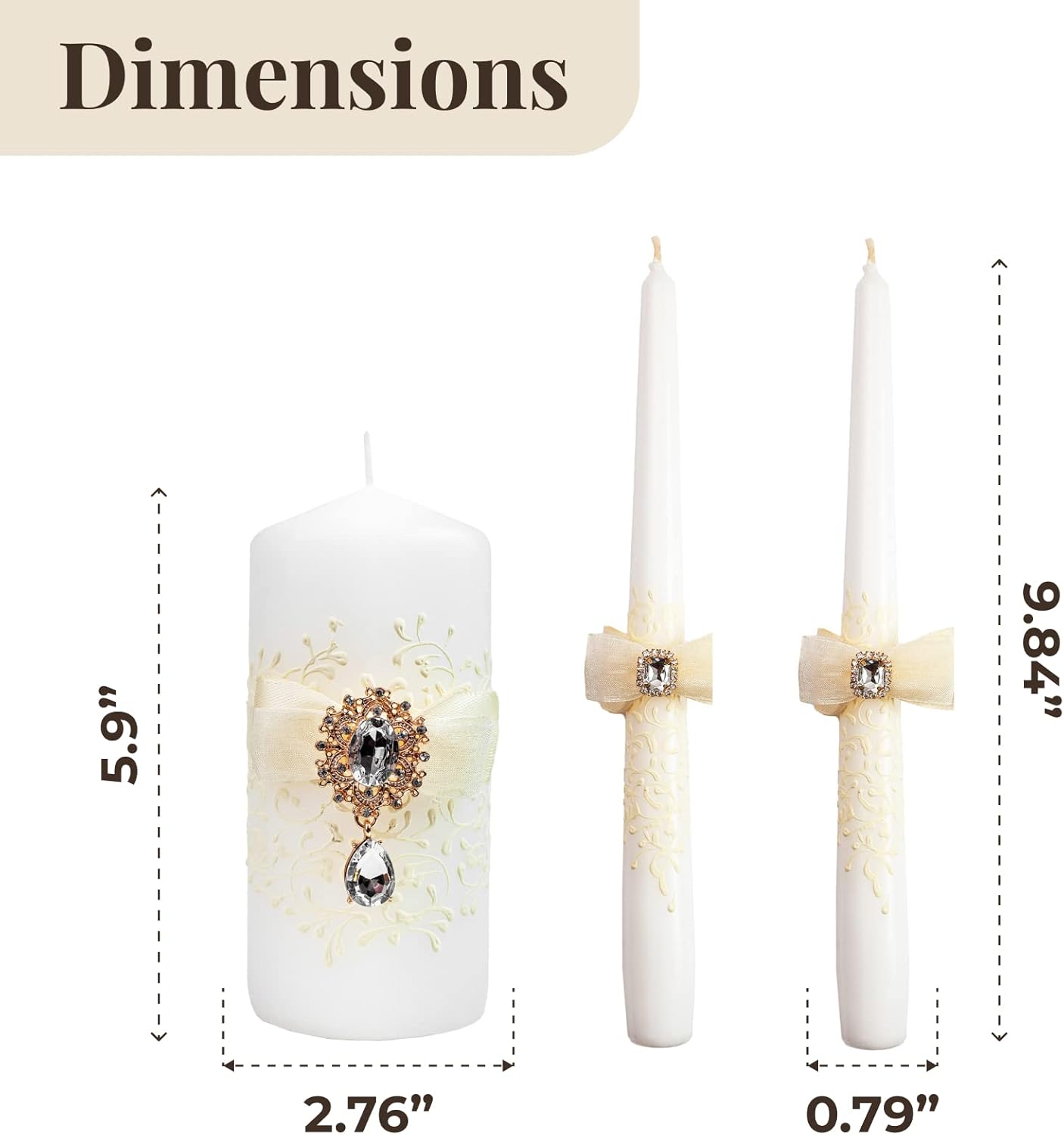 Elegant Big White Unity Candle Set
