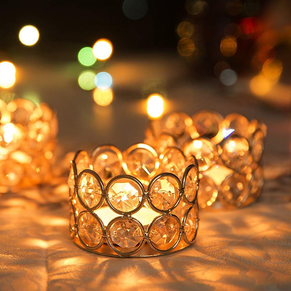 VINCIGANT Pack of 12 Gold Crystal Tea Light Holder