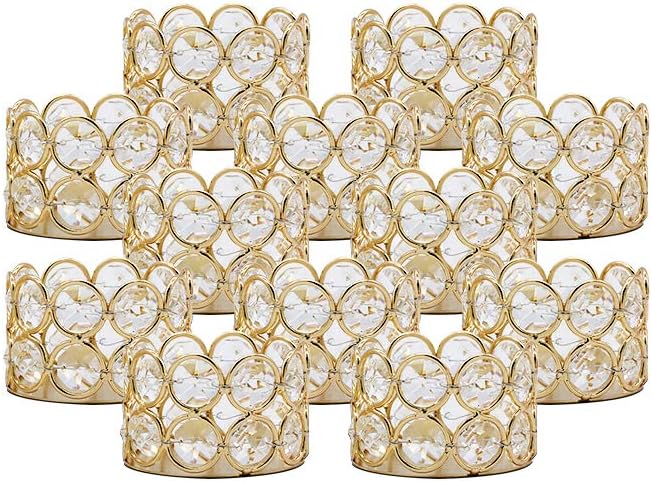 VINCIGANT Pack of 12 Gold Crystal Tea Light Holder