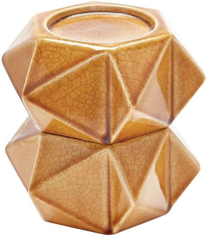 Honey-Finish Set of 2 7-Inch Ceramic Candleholders