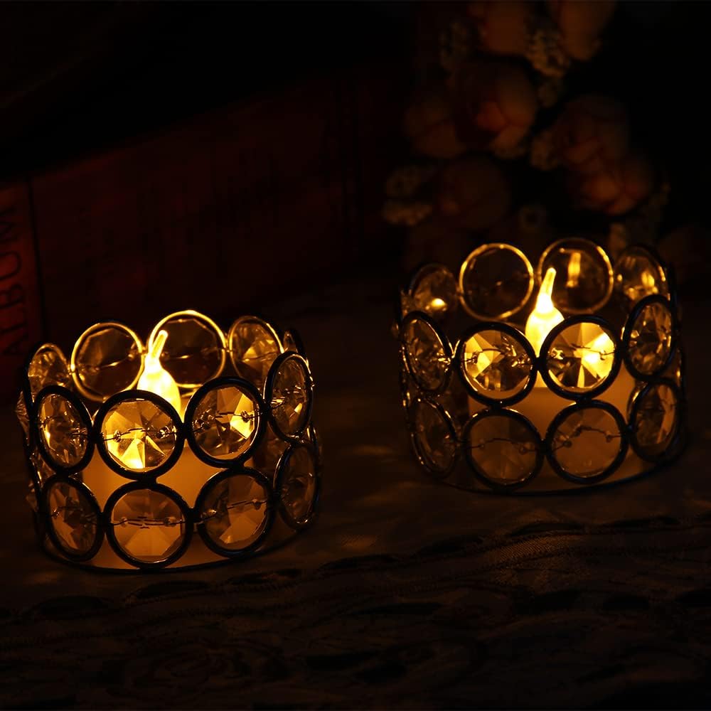 VINCIGANT Pack of 12 Gold Crystal Tea Light Holder