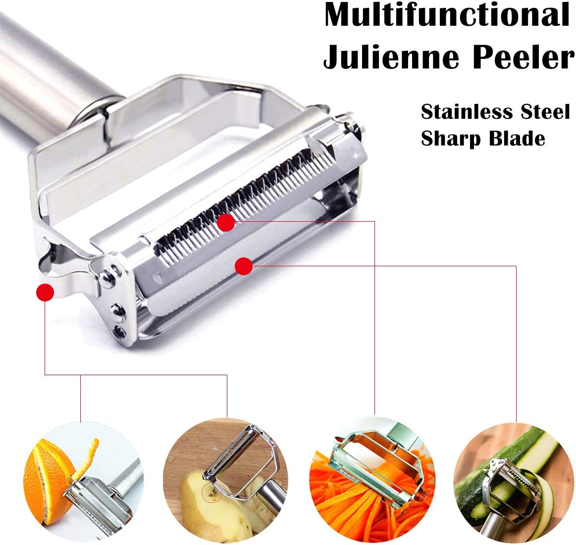 Stainless Steel Julienne Peeler with Brush for Vegetables and Fruits