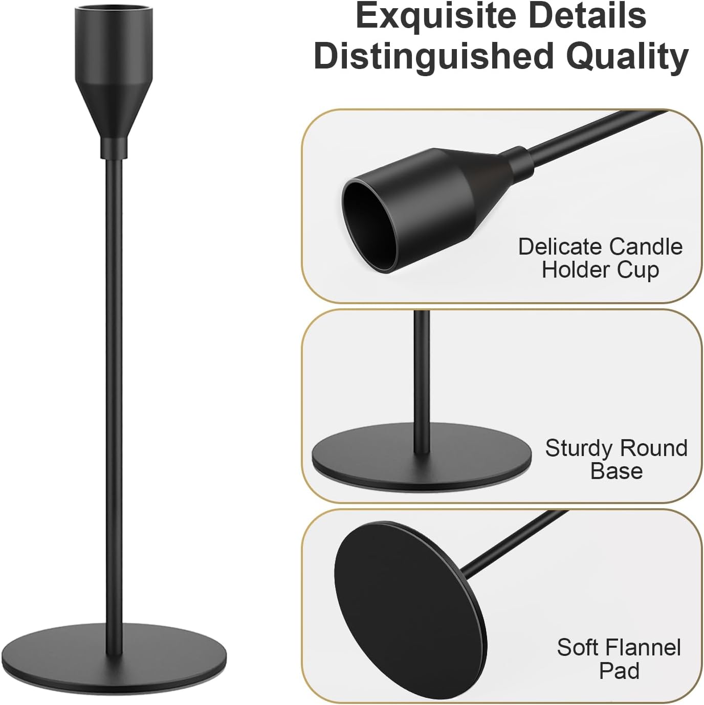 Elegant Matte Black Taper Candle Holder Set