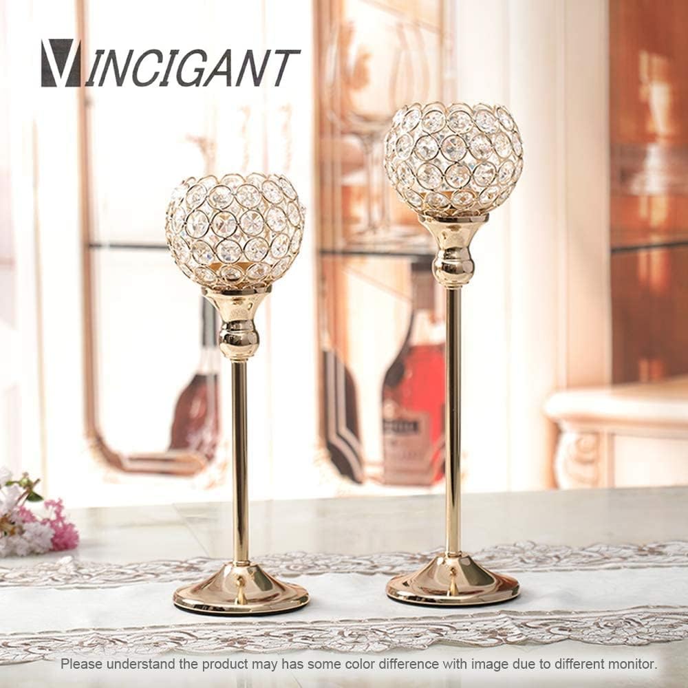 VINCIGANT Gold Crystal Candle Holders Set of 2