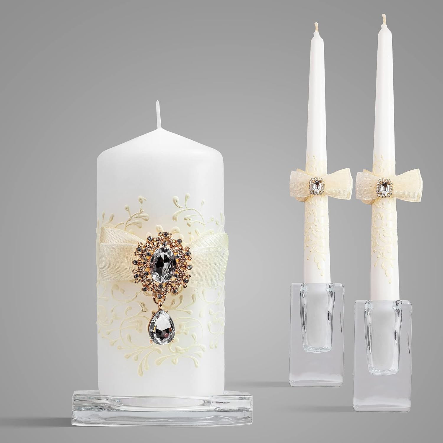 Elegant Big White Unity Candle Set