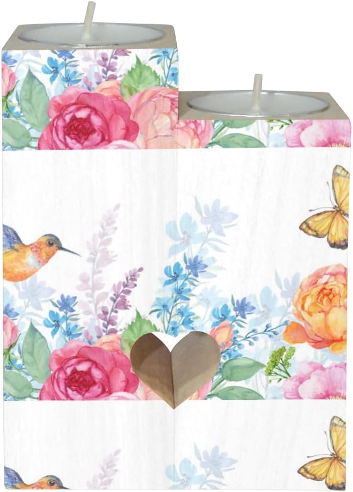 Hummingbird Butterfly Flower Candle Holder Set
