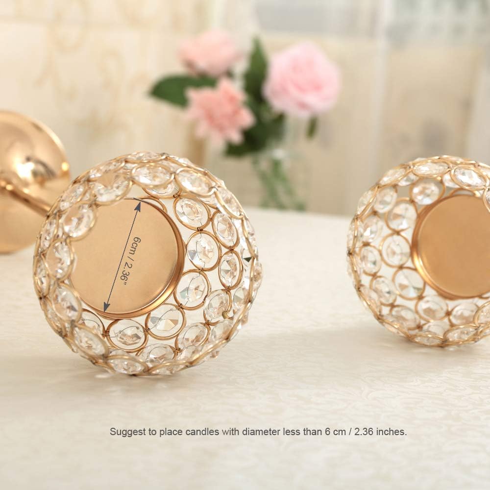 VINCIGANT Gold Crystal Candle Holders Set of 2