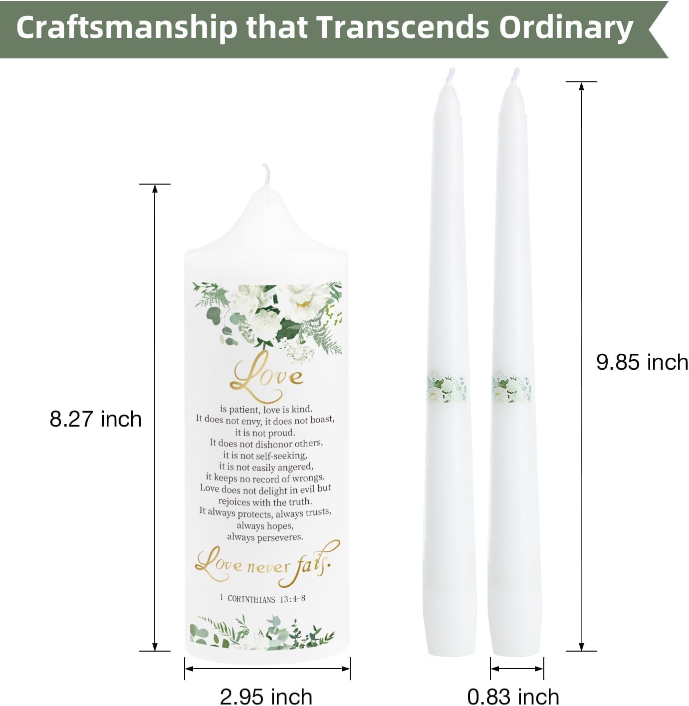 3-Unity Floral Candles Wedding Ceremony Set with Silver Holder