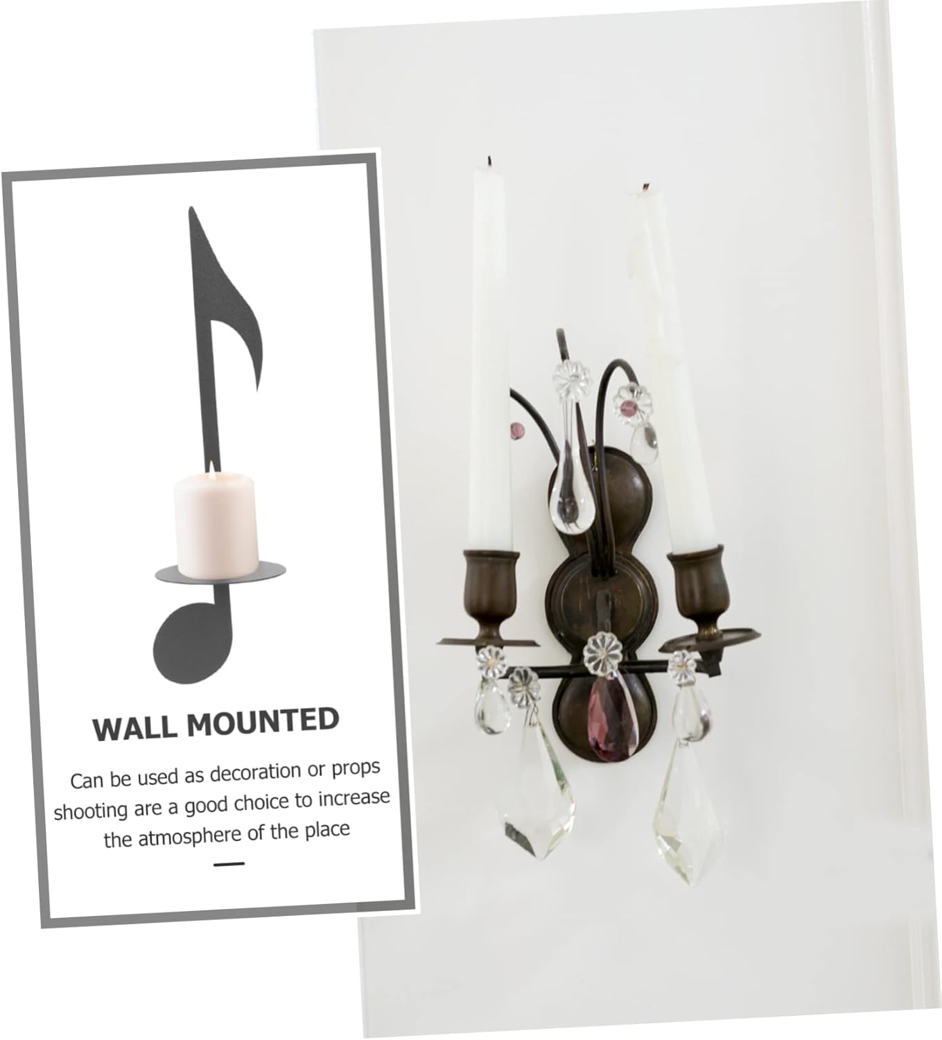 Square Metal Wall Candle Holder with Music Notes Design