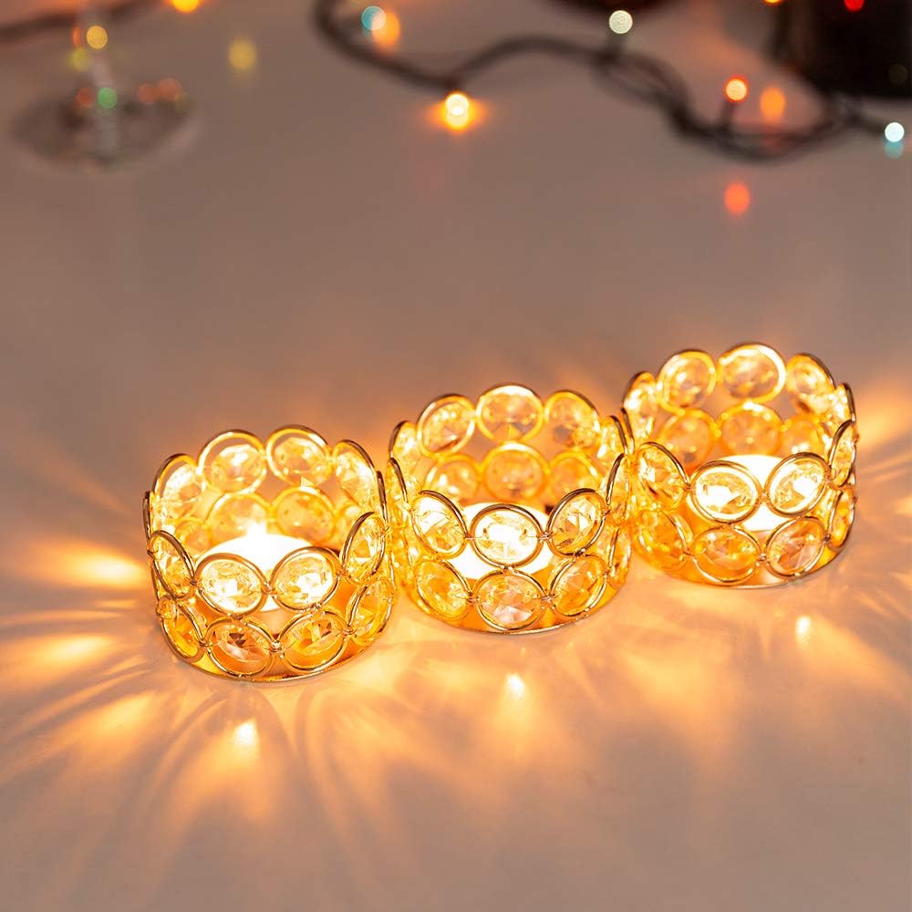 VINCIGANT Pack of 12 Gold Crystal Tea Light Holder