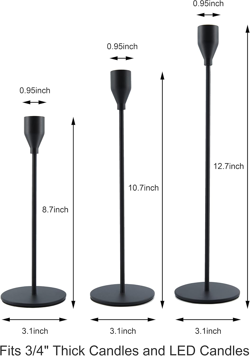 Elegant Matte Black Taper Candle Holder Set