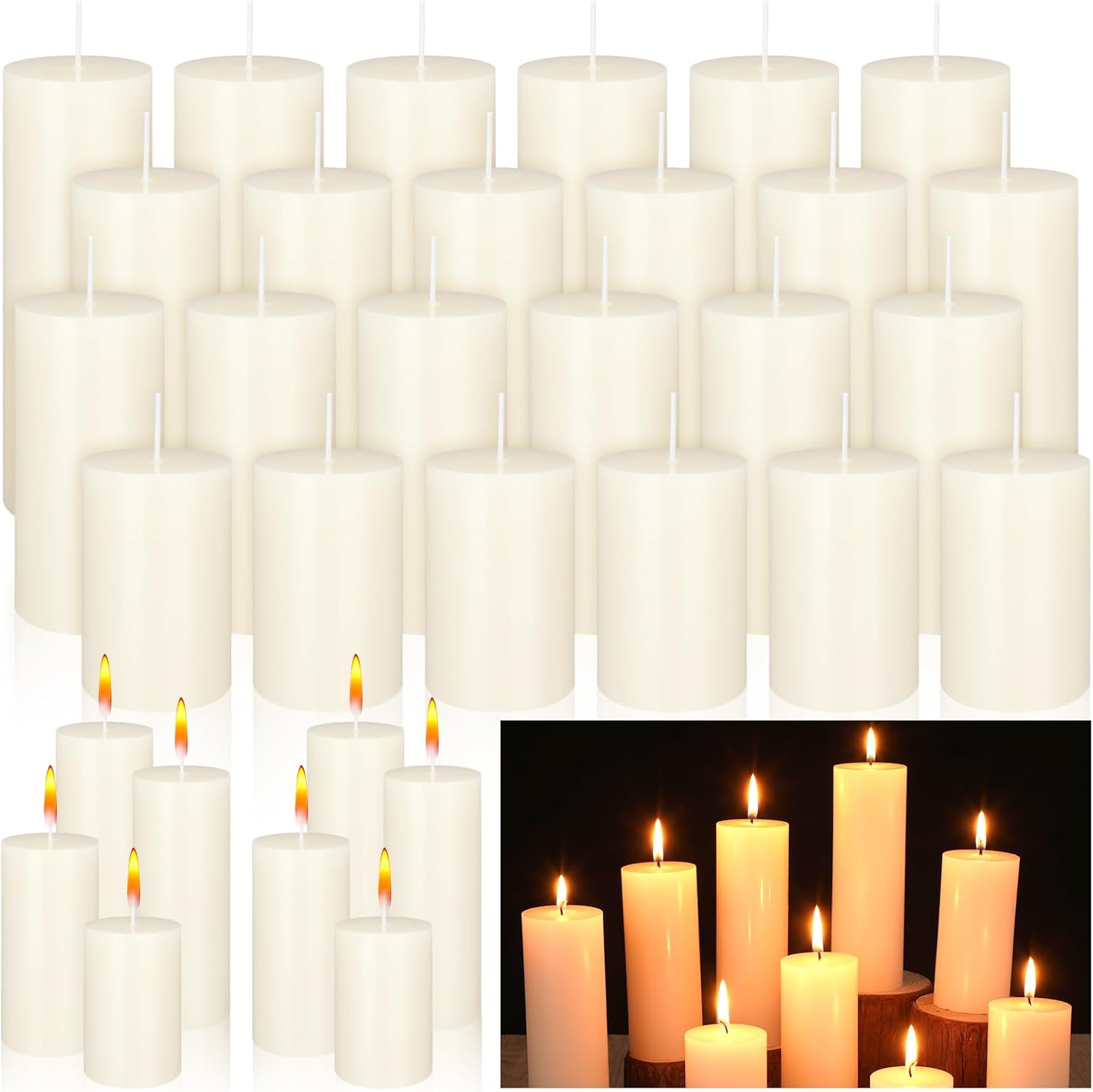MTLEE 36 Pcs Dripless Unscented Pillar Candles Set