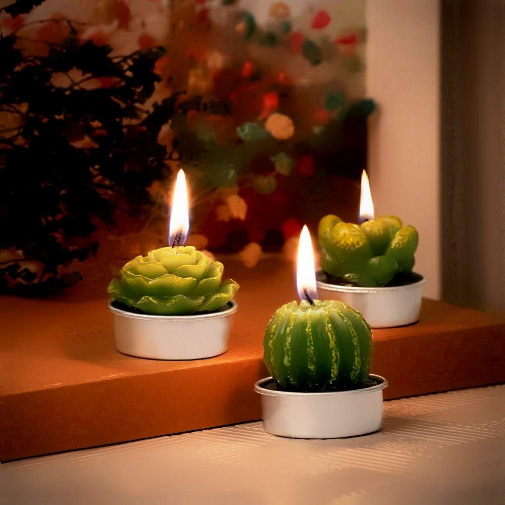 Phyther Cactus Tea Light Candles 12 Pieces Unscented Decor