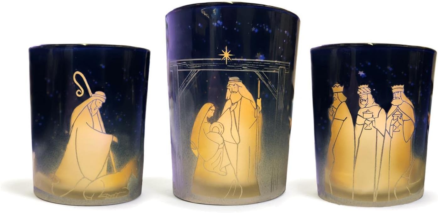 Twos Company Nativity Scene Gold Candleholder Set - Adds a Sparkle of Joy