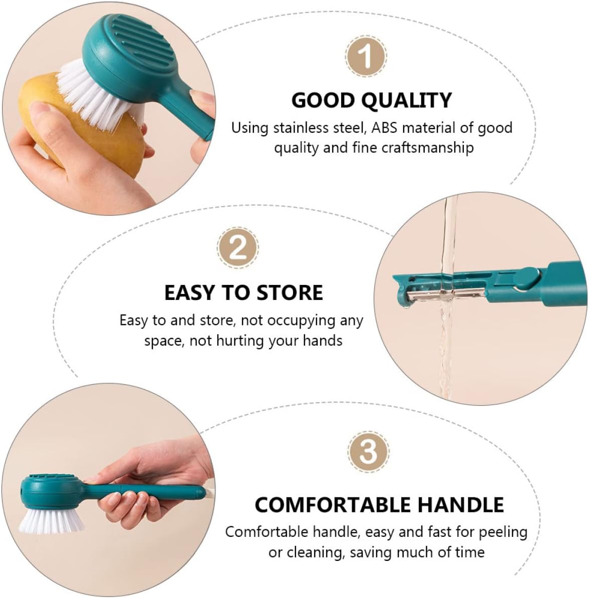 Stainless Steel Peeler Brush Ergonomic Design for Easy Peeling
