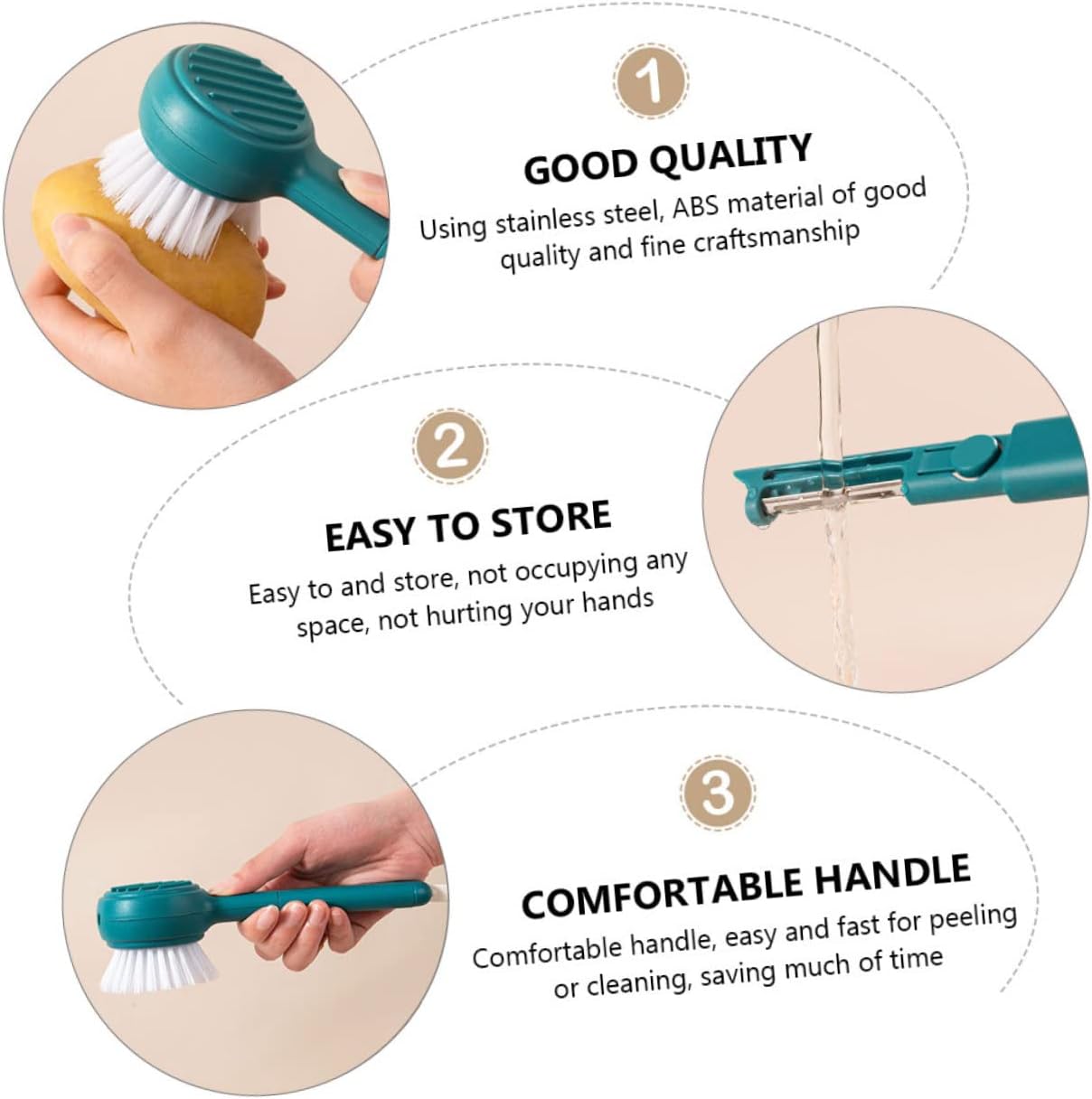 1pc Fruit and Vegetable Cleaning Brush with Peeling Function KICHOUSE Blue Abs