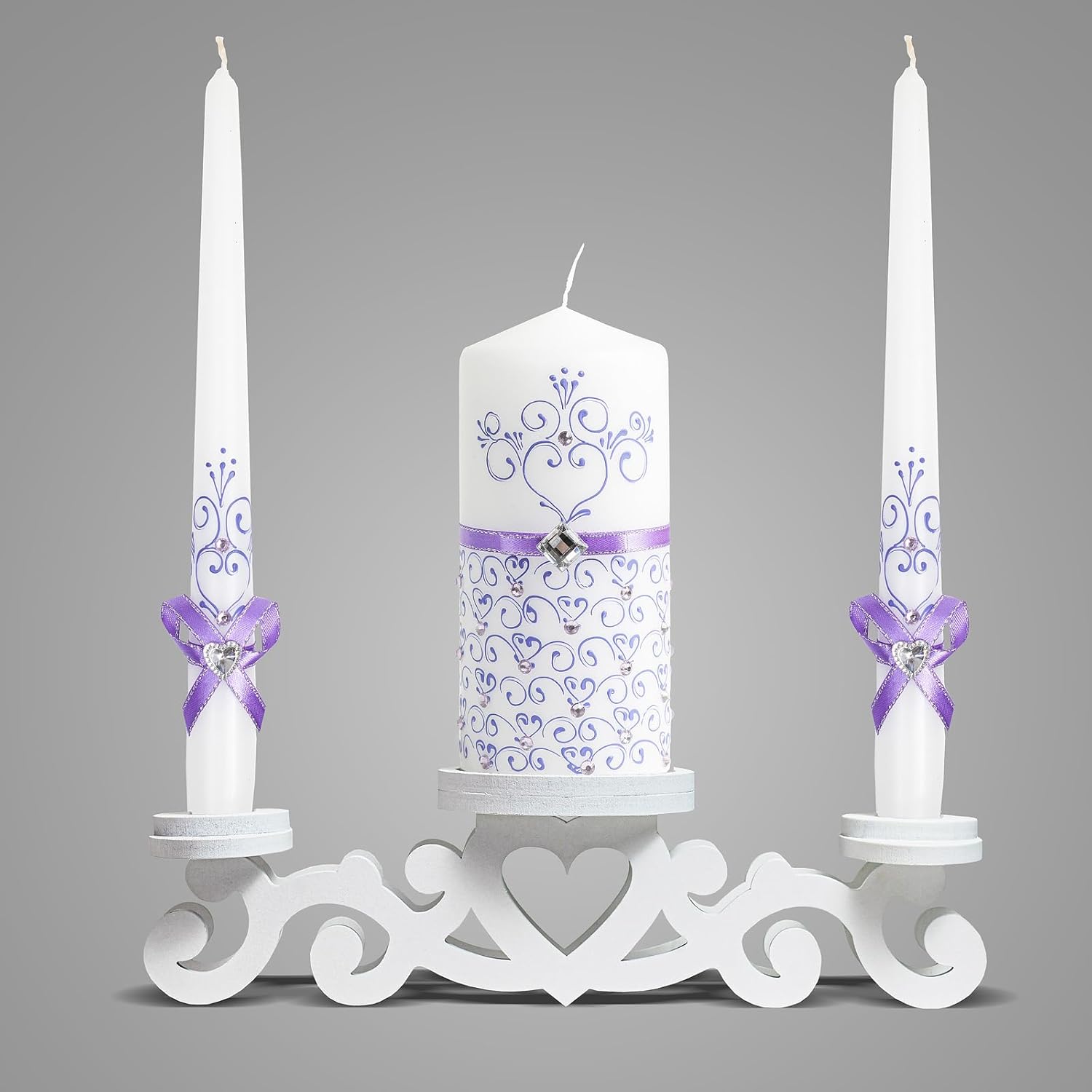 VABA Unity Violet Wedding Candles Set - Ceremony Unity Candles Set of 3