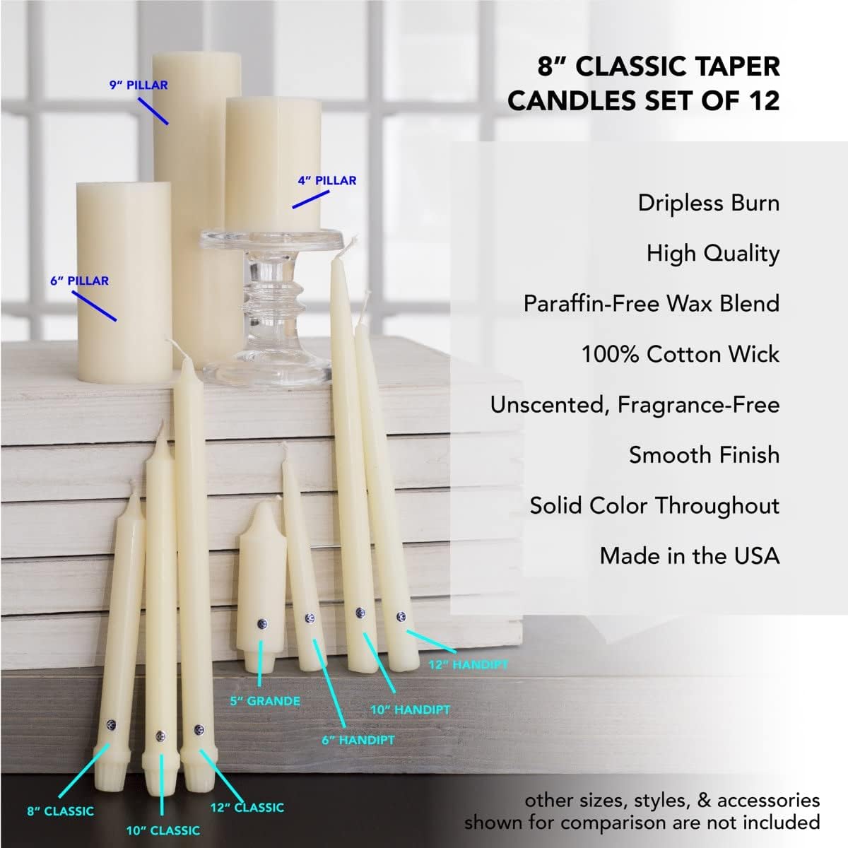 Elegant Fall Scent 8-Inch Taper Candles - Pack of 12