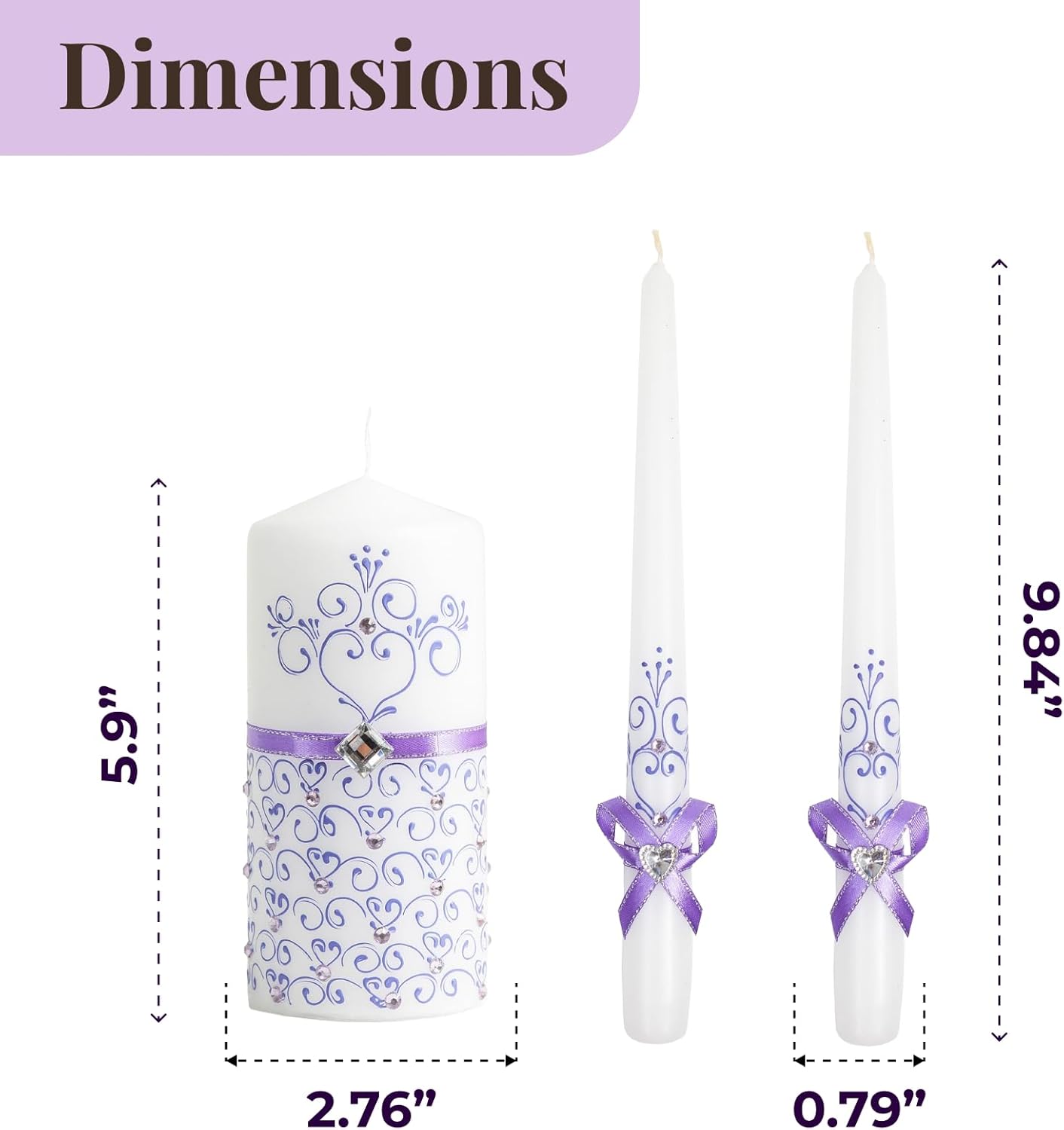 VABA Unity Violet Wedding Candles Set - Ceremony Unity Candles Set of 3