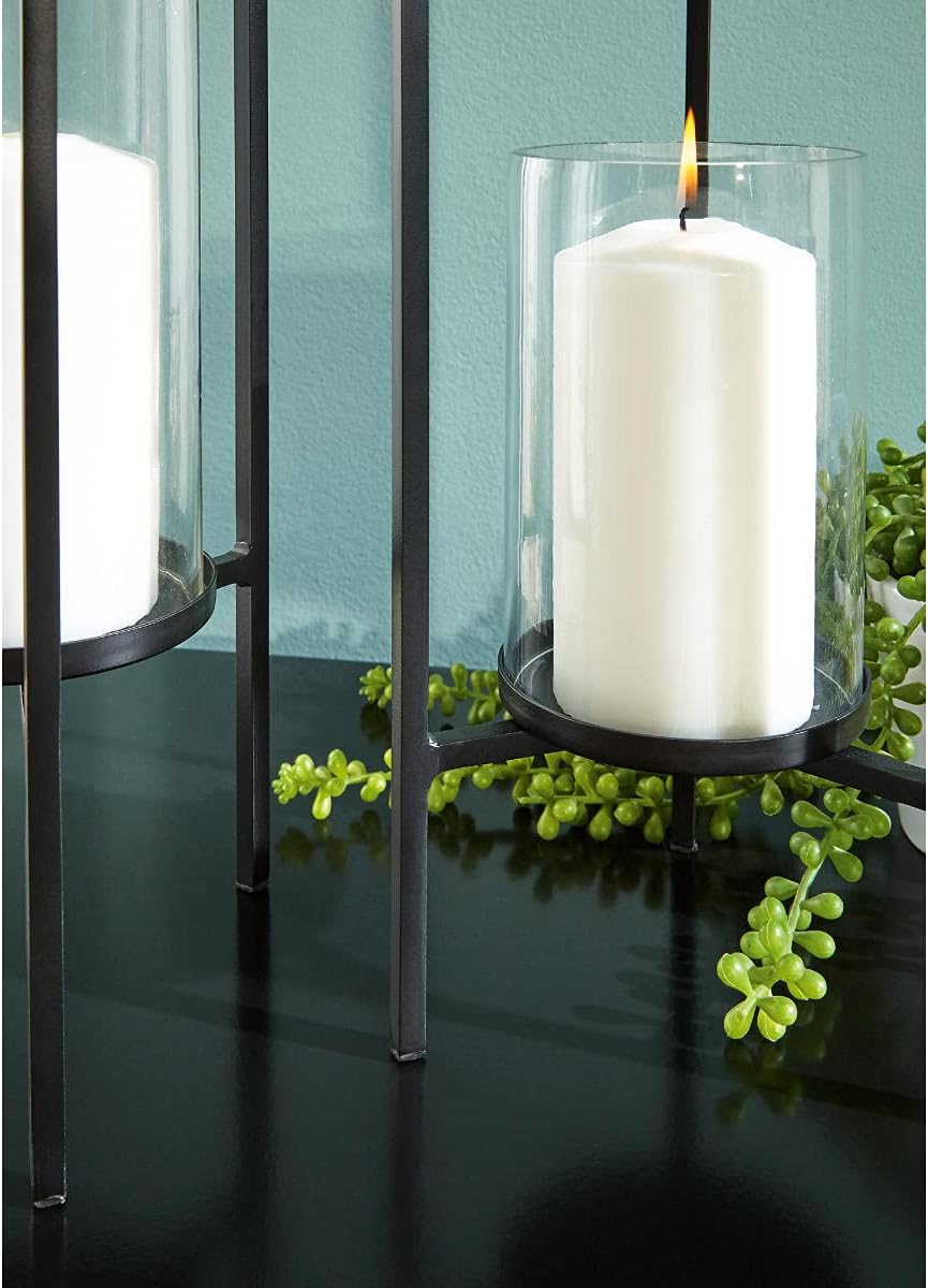 Sleek Metal hurricane glass candle holder set
