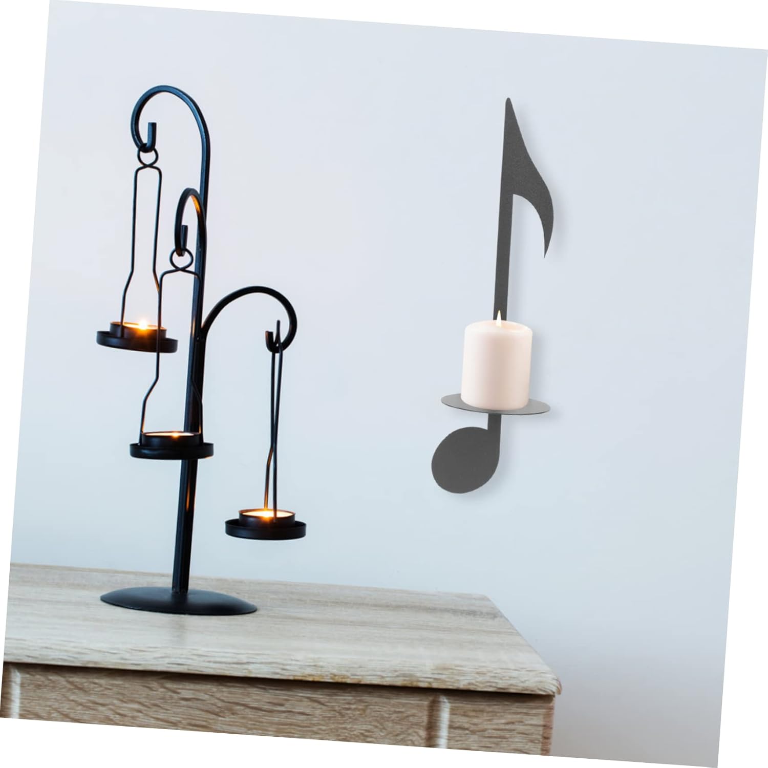 Square Metal Wall Candle Holder with Music Notes Design